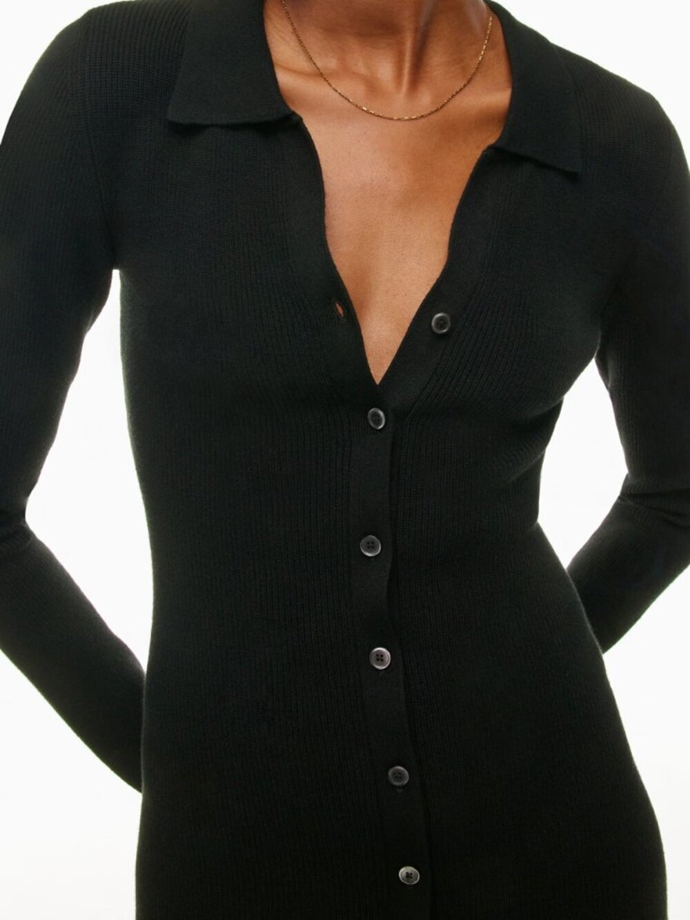 Aritzia WILFRED Cove Black Ribbed Knit V-Neck Long Sleeve Sweater Dress, Size XS - Picture 16 of 16